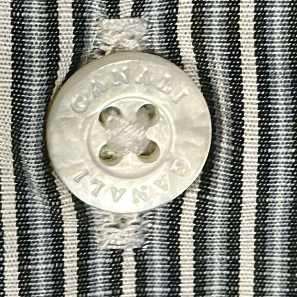 Canali Button up Shirt Size Large L  Made in  Italy Cotton Gray Striped SPOT - Picture 5 of 10